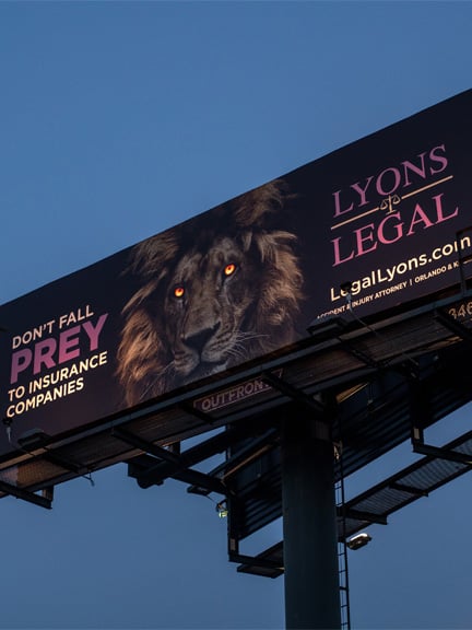 unique billboard out of home advertising campaign for lyons legal in orlando florida