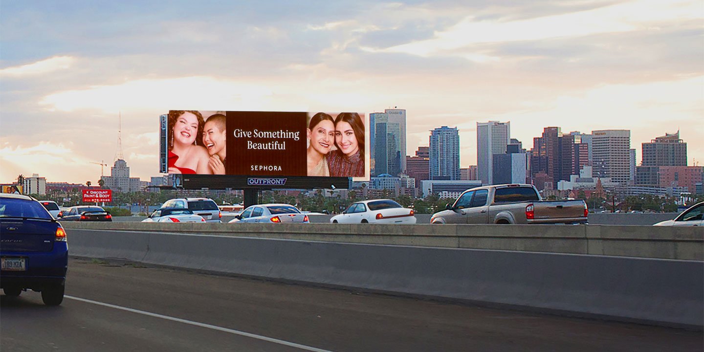 highway digital out of home billboard in phoenix arizona for makeup brand sephora