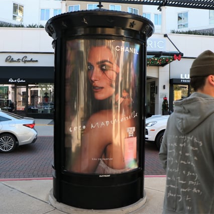 kiosk street furniture out of home advertising in houston texas for chanel