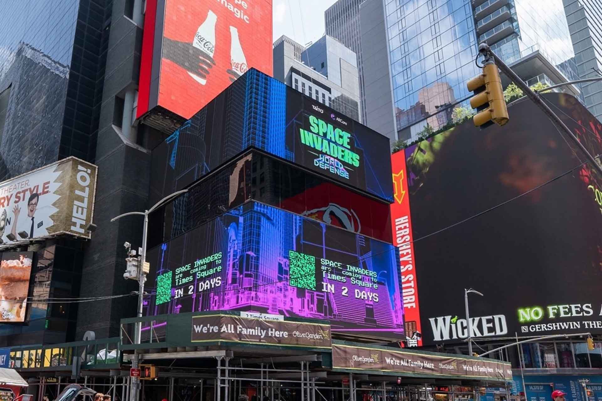 out of home digital billboard advertising new york city faux ooh space invaders