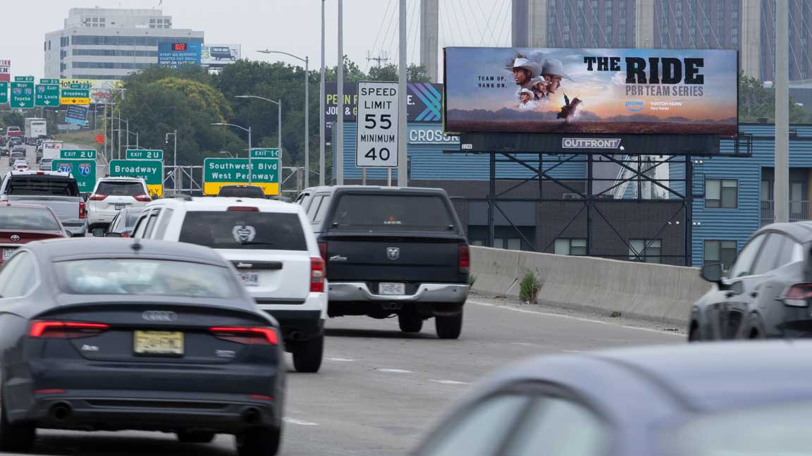 PBR Teams Outlaw Days billboard in Kansas City featuring The Ride