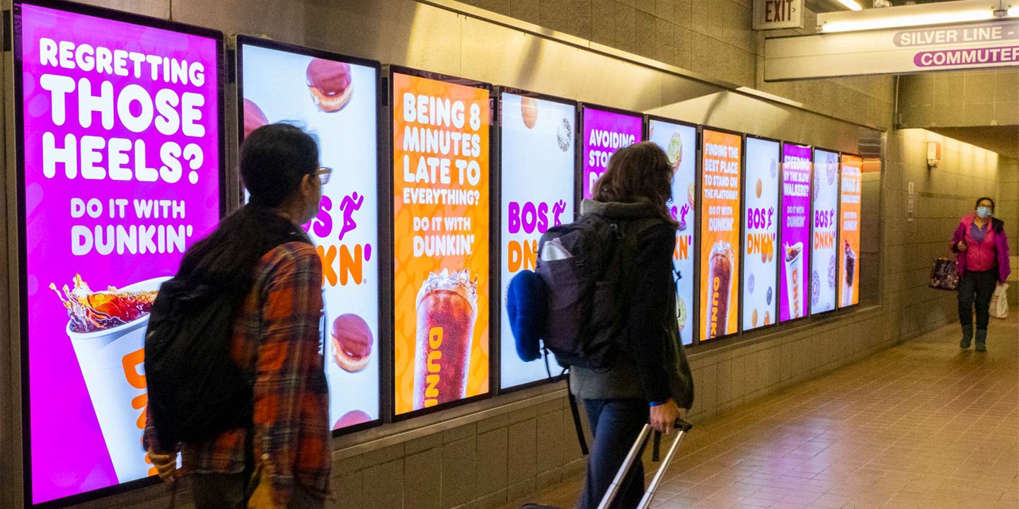 out of home digital liveboard advertising dunkin