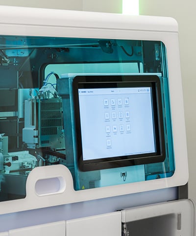 Medical devices with monitors in a lab.
