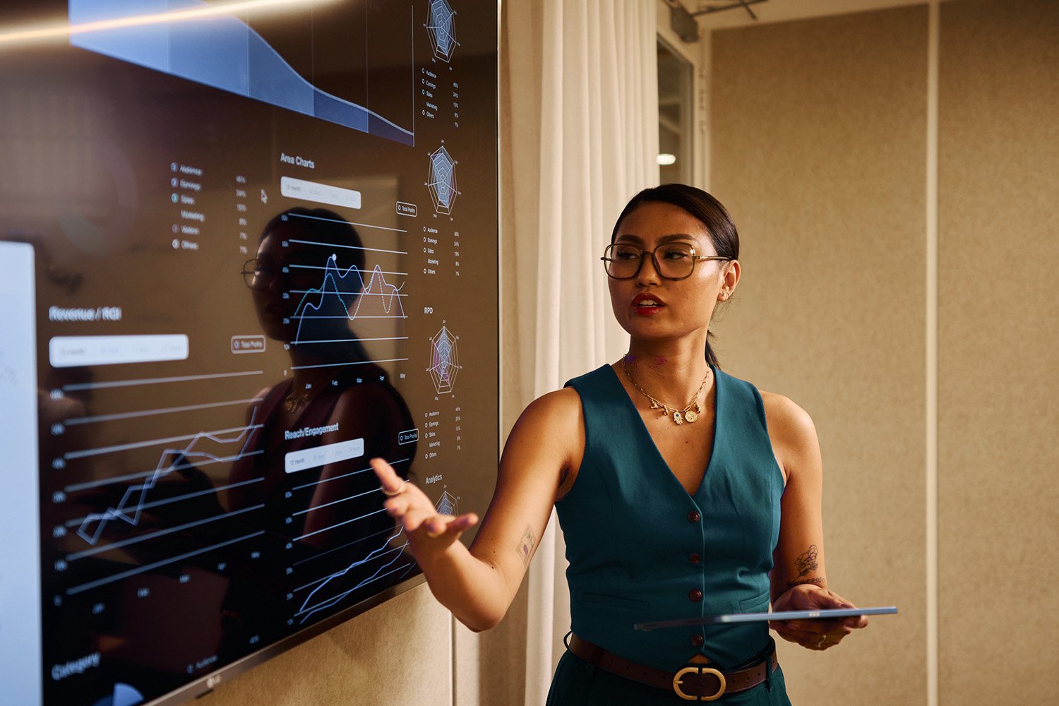 A woman presenting data