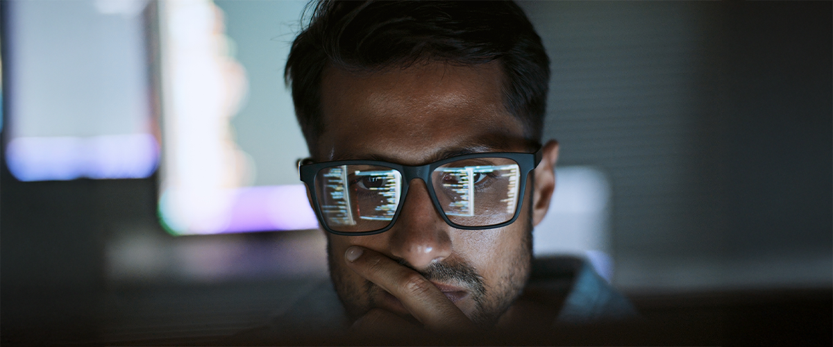 healthcare professional looking at data