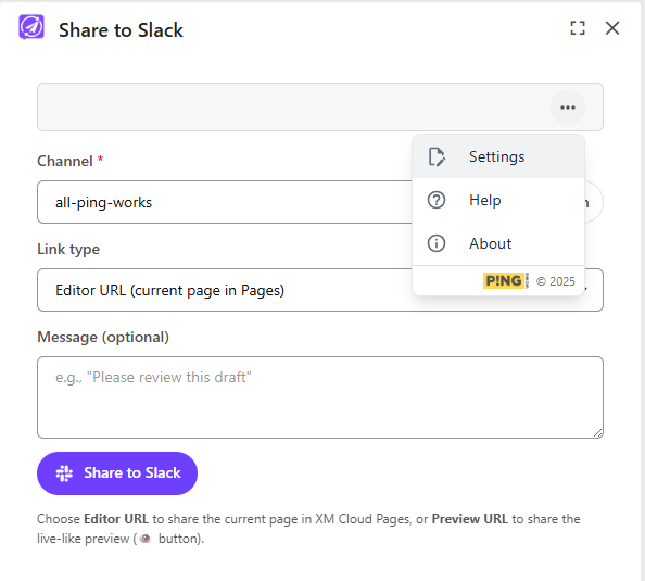 Configuring a Slack channel in Settings