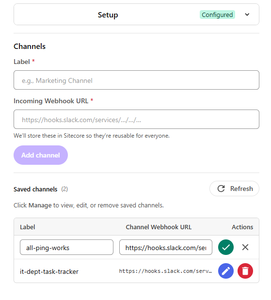 Editing a saved channel