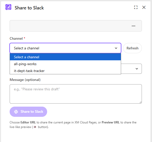 The saved Slack channel list in Settings