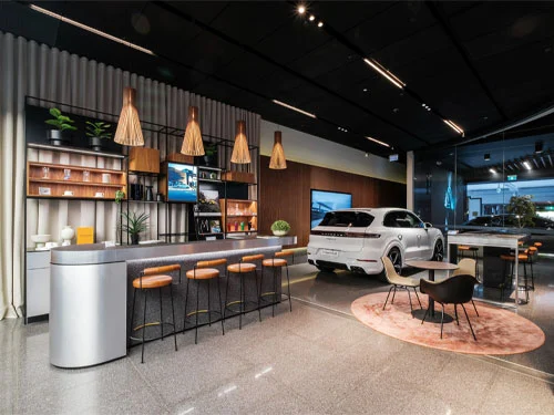 Porsche Studio Brisbane Bar with car