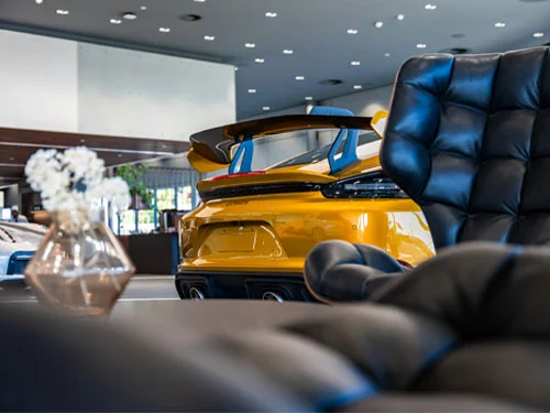 Porsche Centre Perth interior with gold Porsche