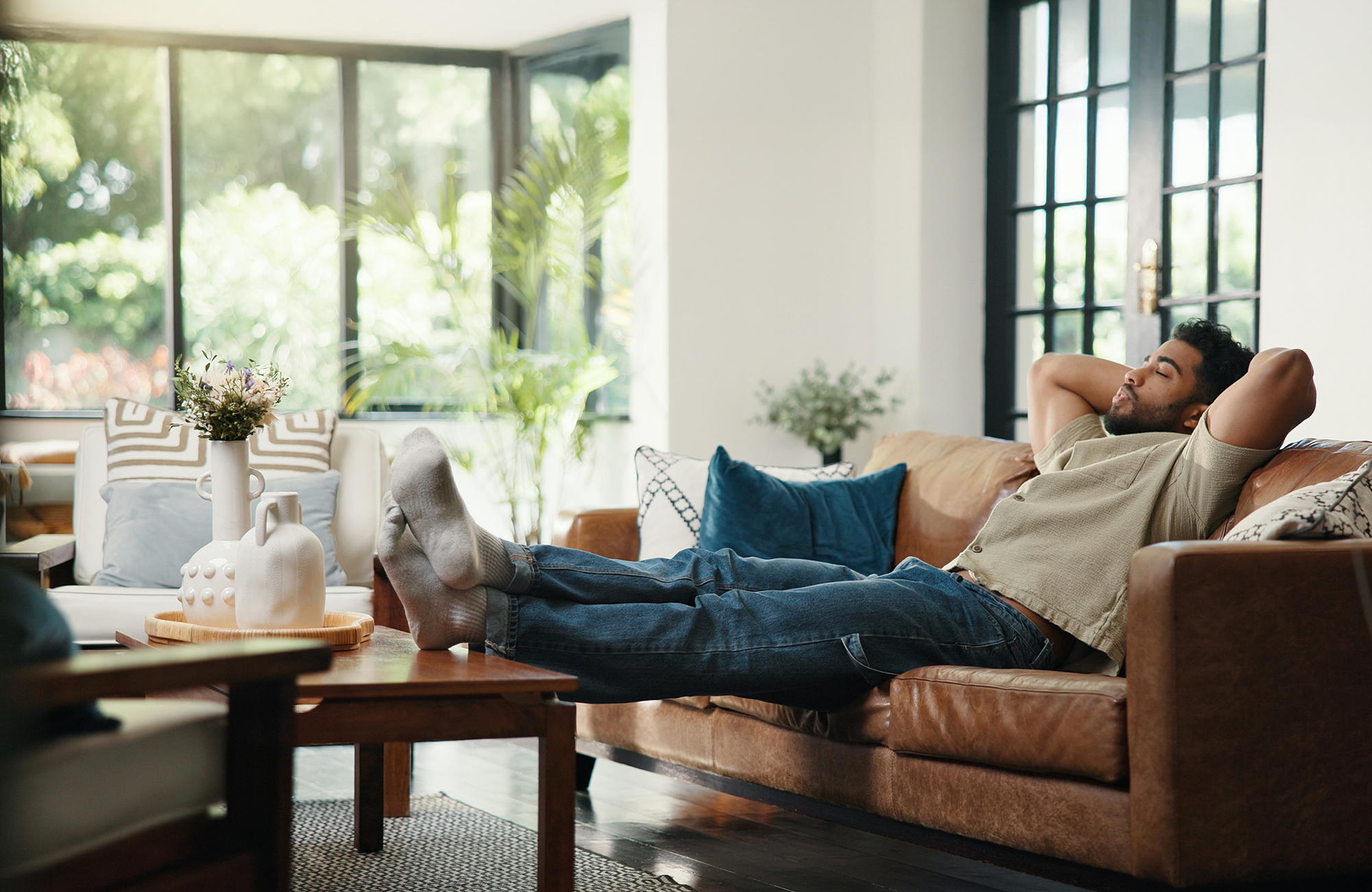 Man relaxing on a couch
