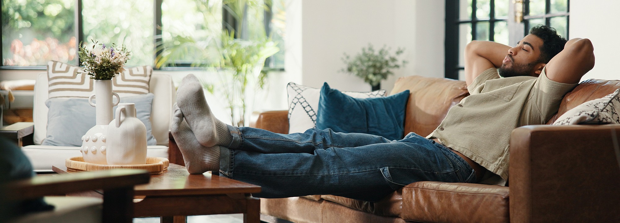 Man relaxing on a couch