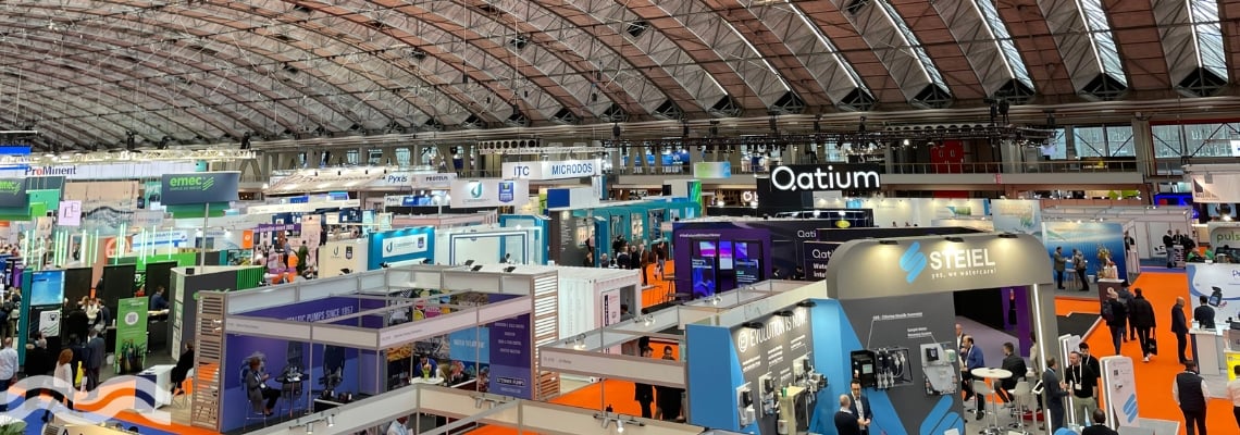 View of the digital and wastewater worlds at Aquatech Amsterdam taken from the balcony 