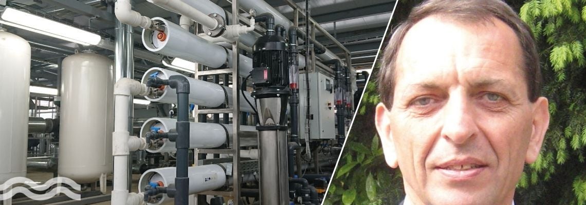 Author Graeme Pearce with an industrial filtration system