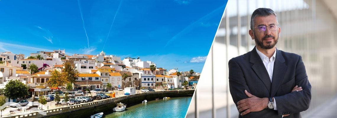 Nuno Broco and na image of a harbourside town in the Algarve region of Portugal1140x400