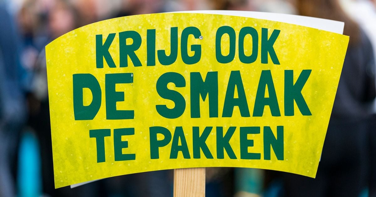 Een bord met de tekst 'krijg ook de smaak te pakken'
