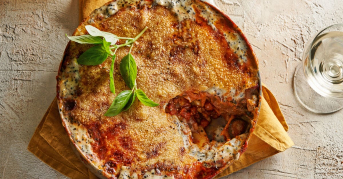 Panlasagne met truffelbechamel & paddenstoelen