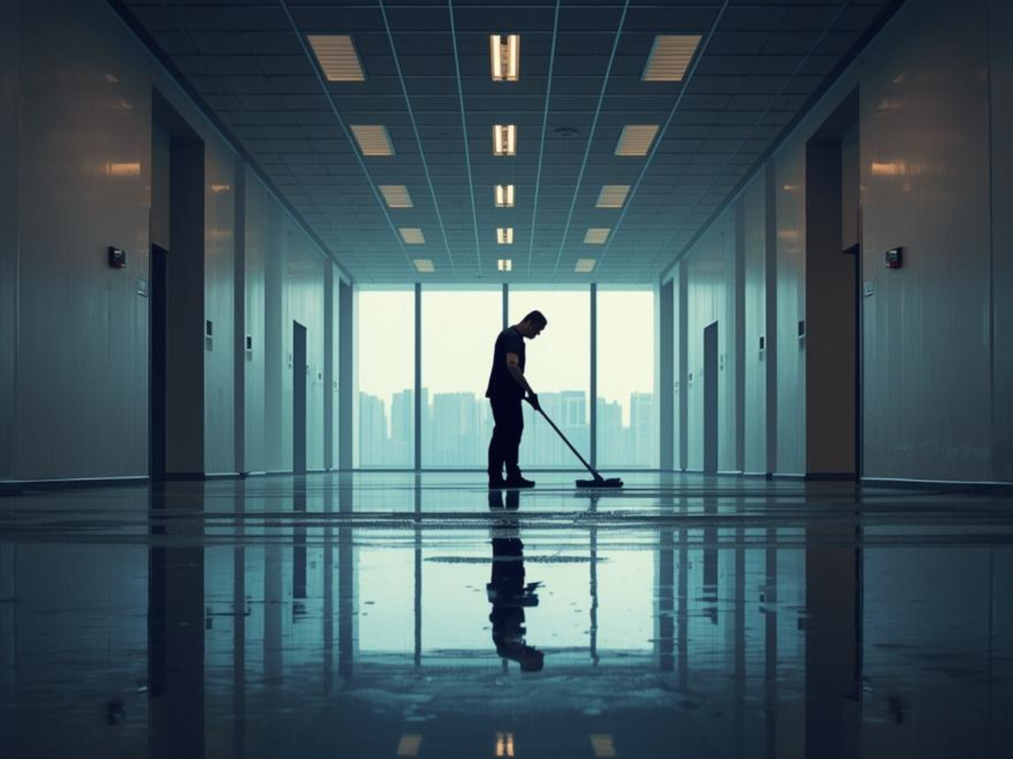 Cropped Cleaner in hallway