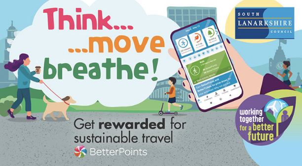 Ecorewards South Lanarkshire’s BetterPoints app promotion encouraging sustainable journeys