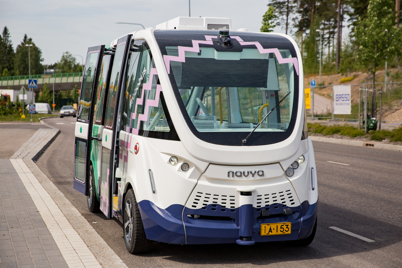 Autonomous shuttle operating in Helsinki during an early public road trial