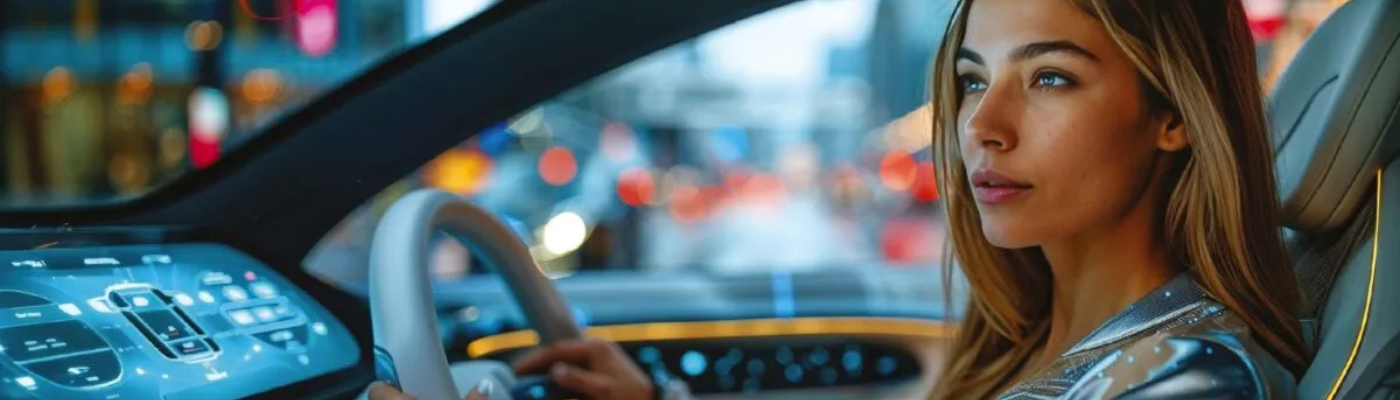 Woman sitting in autonomous car