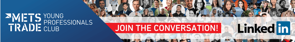Metstrade Young Professionals Club banner promoting the LinkedIn community for young marine industry professionals.