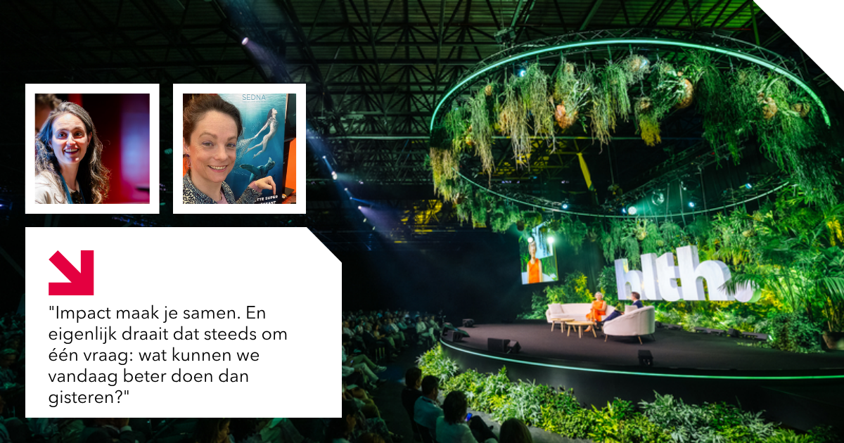 Foto van HLTH event met MVO managers Hanna en Stephanie