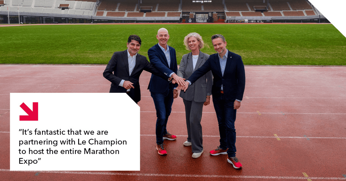 from left to right: Paul Riemens (CEO RAI Amsterdam), René Wit (Deputy Director Le Champion and Race Director TCS Amsterdam Marathon), Ellen Dekker (Business Development Manager RAI Amsterdam), and Matthijs Mennes (Director Le Champion)