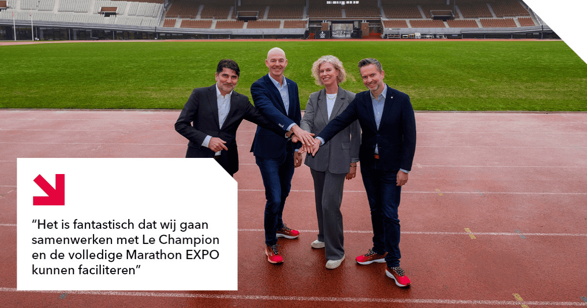 van links naar rechts: Paul Riemens (CEO RAI Amsterdam), René Wit (Deputy Director Le Champion and Race Director TCS Amsterdam Marathon), Ellen Dekker (Business Development Manager RAI Amsterdam), and Matthijs Mennes (Director Le Champion)