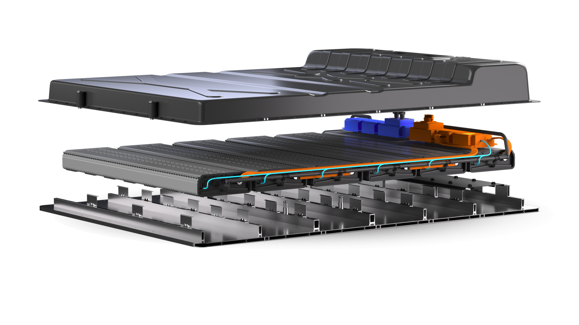 The different layers of an Electric vehicle battery pack. 