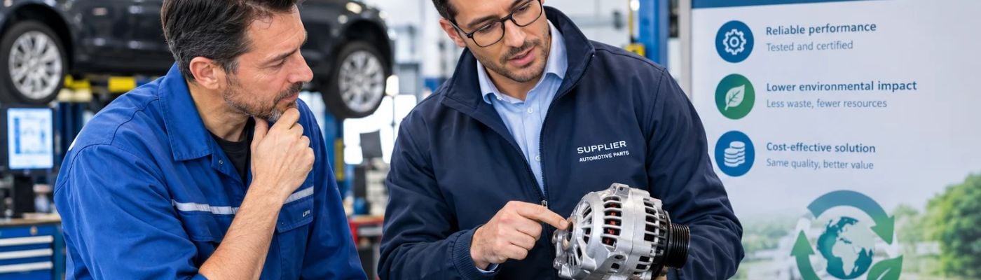 A mechanic and a seller sharing information with eachother