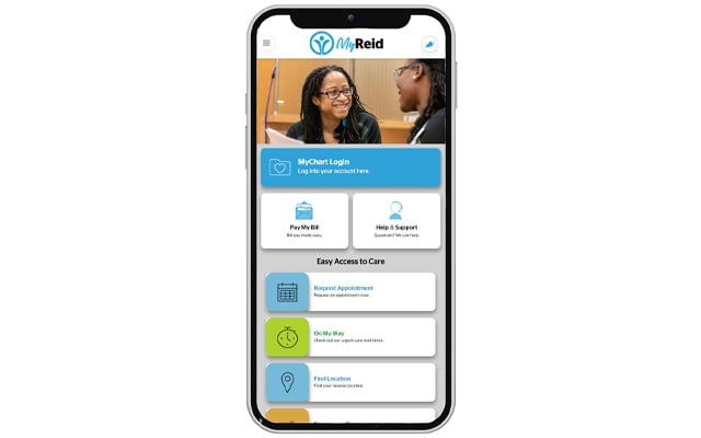An example of the home screen of the MyReid app on a mobile phone
