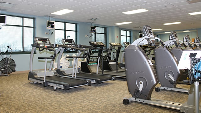 A view of Reid Health Cardiac rehabilitation room with the equipment 