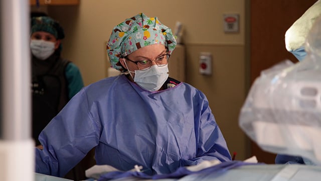 A member of the Reid Health Heart and Vascular team in the operating room