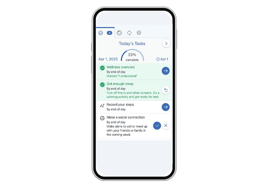A sample of the MyReid Care Companion Task List