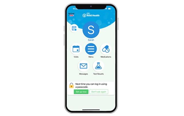 A look at the MyReid home screen after logging into MyChart where you can locate the medication portion of it.