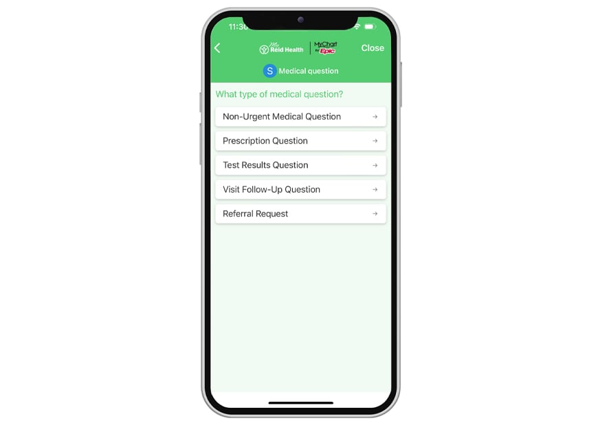 A sample of the MyReid app messaging options to your care team