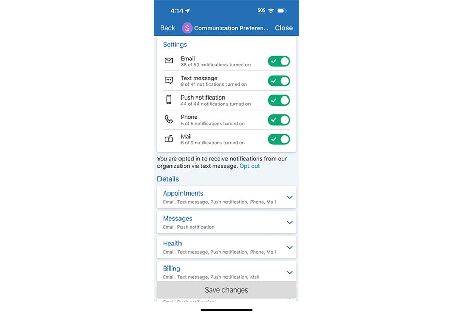 A sample of where to update communication preferences in MyReid