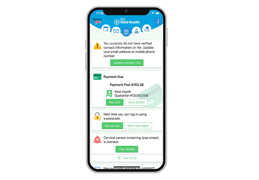 A screenshot image of the MyReid bill payment options