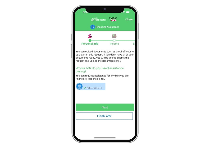 A screenshot of the financial assistance feature in MyReid