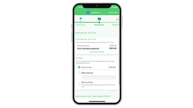 A sample of the MyReid app showing a price estimation for an appointment