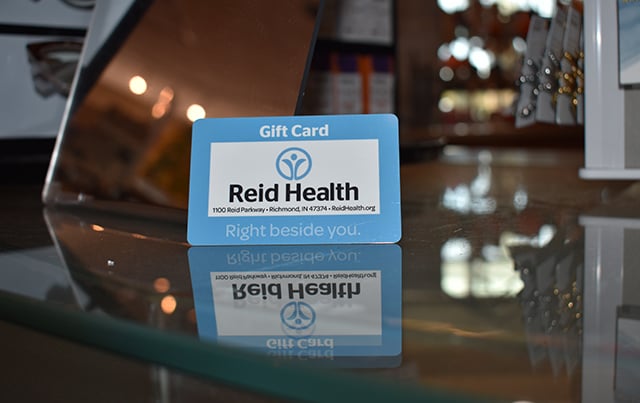 A Reid Health Gift Card on a counter at the Ginkgo Boutique 