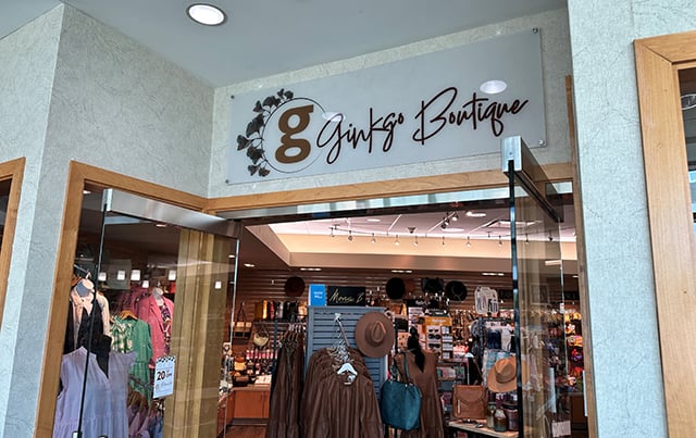 The entrance to the Ginkgo Boutique showing the sign 