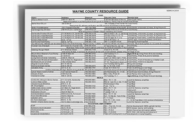 A sample of the downloadable Wayne County Resource Guide. 