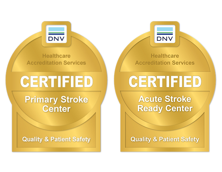 DNV Certified Primary Stoke Center (left) Acute Stroke Ready Center (right) logos 