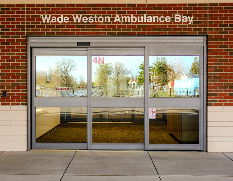 An outside view of the Wade Weston Ambulance Bay at Reid Health Connersville