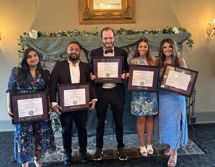 Reid Health Family Medicine Residency Program’s Class of 2026 includes (from left) Salecah Ullah, MD; Rajesh Dhakal, MD; Jesse Smallwood, MD; Megan Hammersla, MD; and Christine Miller, MD.