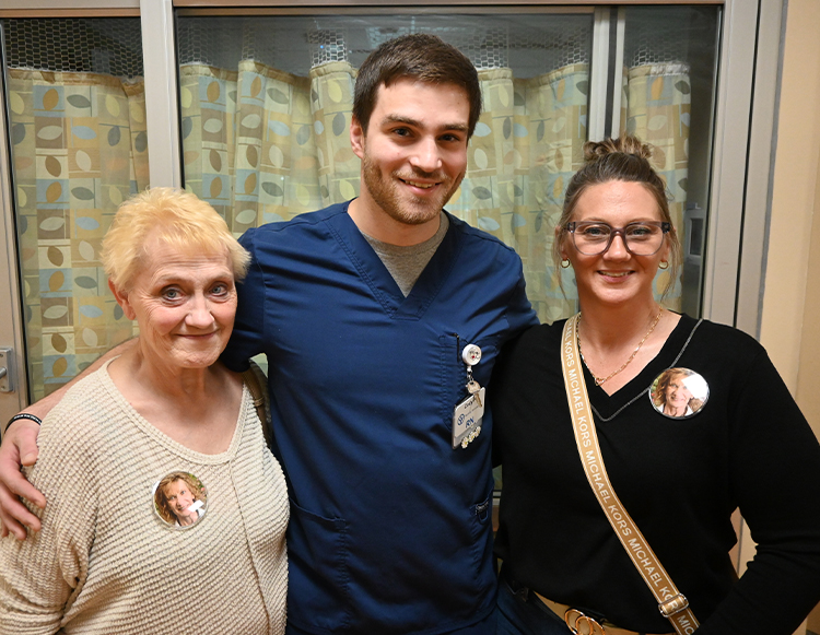 Reid Health's April Daisy winner, Cody Hapner, pictured Diane Lakes, left with Tasha Scalf, right