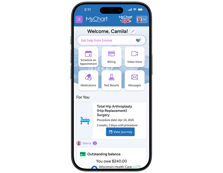 A sample screenshot of the MyChart application showing the 