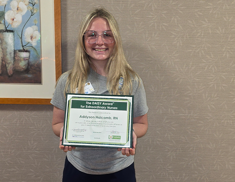 Reid Health's August 2026 Daisy Award Recipient. Addy Halcomb, RN, a critical care nurse.